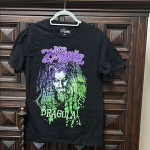 Rob Zombie Black Graphic Tee with Purple and Green Design